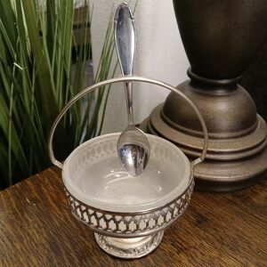 Vintage Frosted Bowl With Silver Plated And Stand